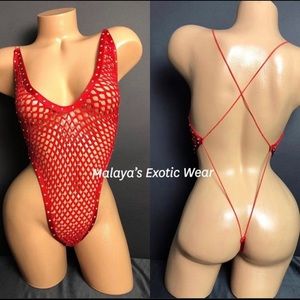 Red rhinestone thong romper